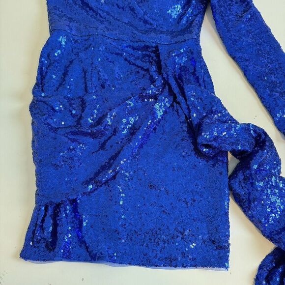 LUSSO Australia Womens Royal Blue One Shoulder Asymmetrical Sequin Mini Dress 6 - Picture 6 of 16